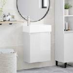 vidaXL Мивка за баня със смесител Бял гланц 45, 5 x 22, 5 x 84 см (889445)