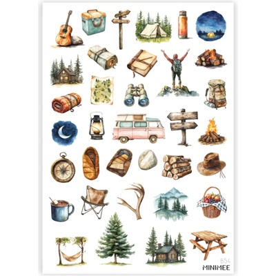 MINIMEE Papírové samolepky v aršíku A5 Kempování – Zboží Mobilmania