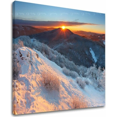 Papilora Obraz zimného východu slnka v slovenských horách na plátne — štvorcový formát - 60x60 cm