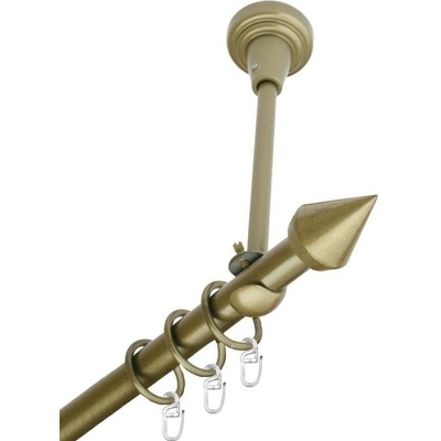 OK-GarnýžeCZ Garnýž kovová jednořadá 16mm Hrot zlatá antik 380 cm do stropu / kroužky s háčkem