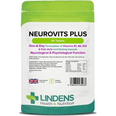 Lindens Health + Nutrition Neurovits Plus B1, B6, B12, Kyselina listová 90 tablet