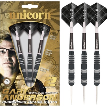 Image 1 of Unicorn Steel Tip Darts Set Level 2 Gary The Flying Scotsman Anderson Rubberised Brass Barrels -