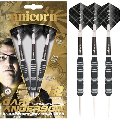 Unicorn Steel Tip Darts Set Level 2 Gary The Flying Scotsman Anderson Rubberised Brass Barrels -