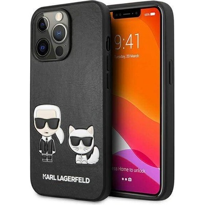 KARL LAGERFELD Karl & Choupette Ikonik Leather Case - дизайнерски кожен кейс за iPhone 13 Pro (черен)