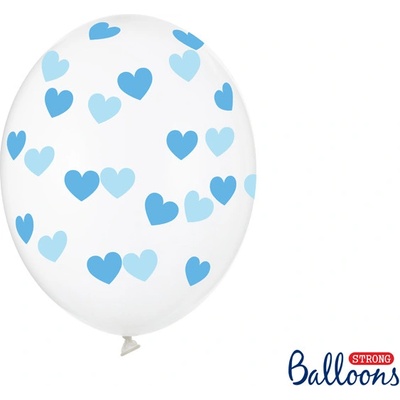 PartyDeco Balónky čiré se světle modrými srdíčky 30 cm