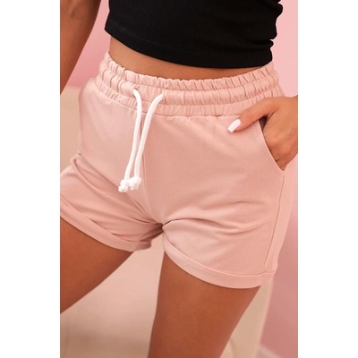 Kesi dámské bavlněné šortky s gumou a zavazováním v pase růžová světle