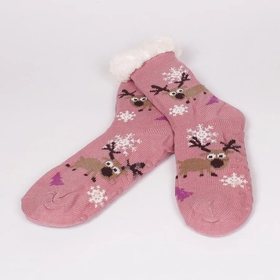 Дамски коледни чорапи в цвят пепел от рози с елени и снежинки