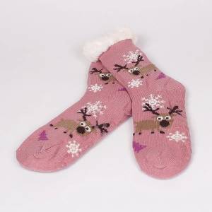  Дамски коледни чорапи в цвят пепел от рози с елени и снежинки