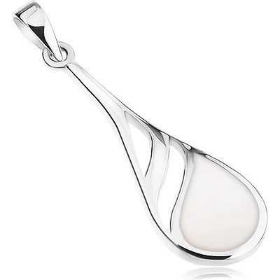 Šperky eshop Stříbrný přívěsek 925 kapka s ozdobnými výřezy a perletí SP61.22