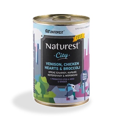 Naturest® Консерва за кучета с еленско, пилешки сърца и броколи