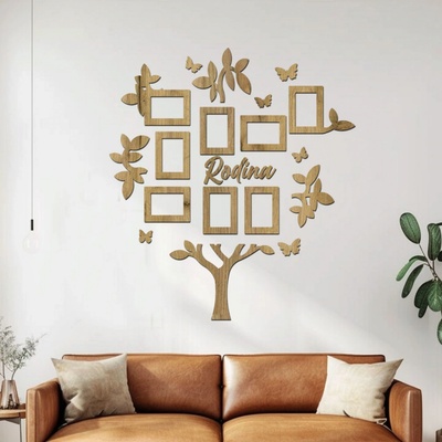 dřevo života Dřevěný fotorámeček na zeď FAMILY TREE Zvolte barvu dekoru: Dub zlatý, Velikost fotorámečků: 109x117