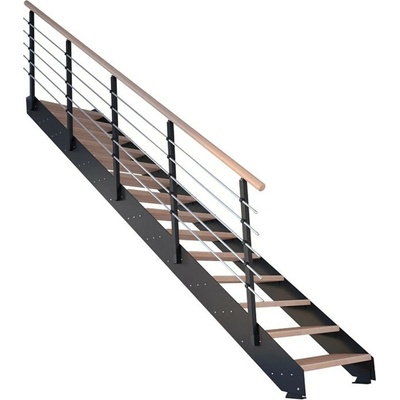 StarWood Kovové schody Kos 16 st. dub přír. 85 cm kov. zábradlí černá