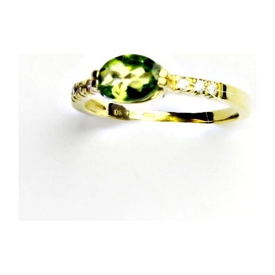 Čištín čiré zirkony a přírodní olivín žluté zlato prstýnek VR 237