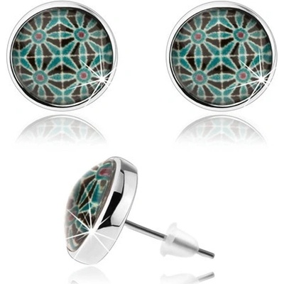 Šperky eshop kabošon čiré sklo stříbrná symetrický obrazec květy SP76.31