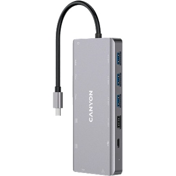 CANYON HUB 13 в 1, USB-C, 3xUSB3.0, 1xUSB2.0, 2xHDMI, VGA, Ethernet, Audio, SD/microSD, сив - CNS-TDS12 (CNS-TDS12)