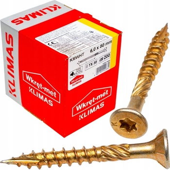 Klimas Wkret-Met TX 6x50mm - 200 ks - Skrutky / Vruty do dreva so zapustenou hlavou, WKCS