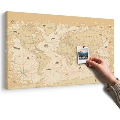 Obraz na korku mapa v béžovém provedení - 120x80 wooden