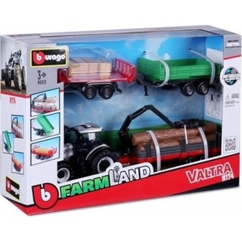 Bburago Bburago 10см Комплект подарък с трактор Farm - Valtra N174 с 3 ремаркета