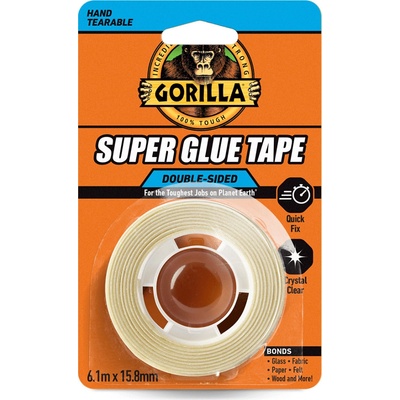 Gorilla Super Glue Tape Obojstranná lepiaca páska 15,8 mm x 6,1 m křišťálovo číra