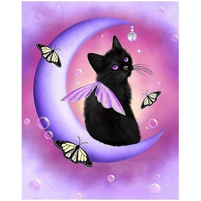 Диамантен Гоблен "Коте-Пеперуда" - 30 x 40 см, Кръгли мъниста