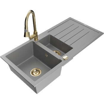 Mexen Andres гранитна мивка с 1, 5 камери с отцедник и кухненски смесител Elia, сив - 6515-71-670101-50 (6515-71-670101-50)