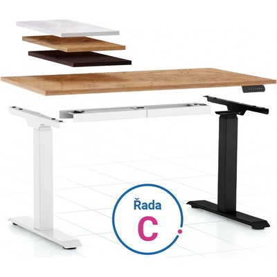 Rauman Výškově nastavitelný stůl OfficeTech C, 140 × 80 cm, bílá podnož ořech