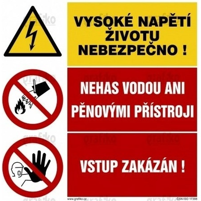 Grafiko | Vysoké napětí / Nehas vodou / zákaz vstupu 1 - Materiál Hliník, Rozměr 300x300mm