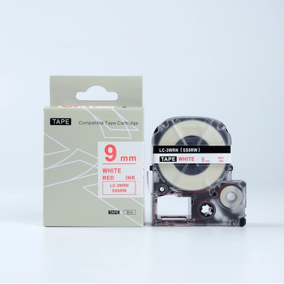 Compatible Epson LK-3WRN, SS9RW, C53S653008, 9mm x 9m, червен печат / бял фон, съвместима лента (LKSS9RW)
