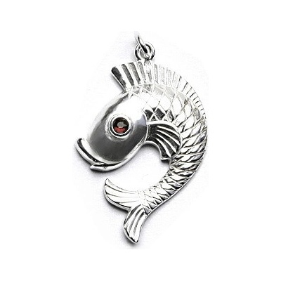 Čištín Stříbrný přívěsek ryba přírodní granát P 463