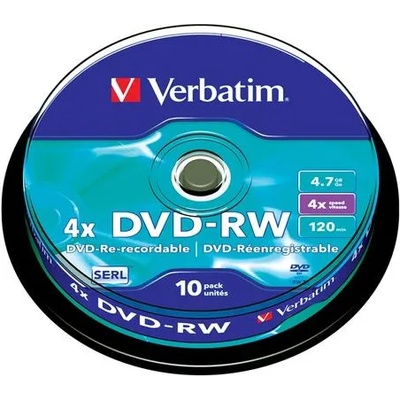 Verbatim DVD-RW, презаписваем, 4.7 GB, 4x, 10 броя в шпиндел (043552)