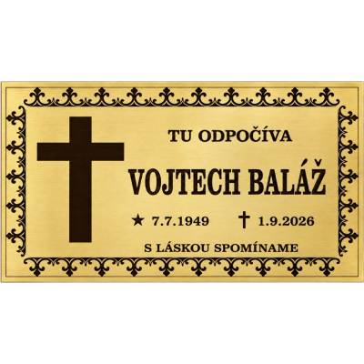 Zlatá náhrobná tabuľka s gravírovaním na mieru