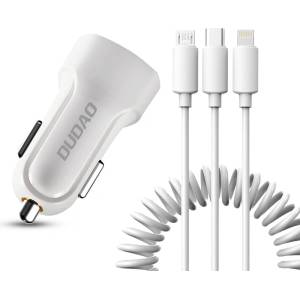 Dudao Зарядно устройство за кола Dudao с 2 порта, 2.4A, 3в1 USB към Lightnin (6970379614556)