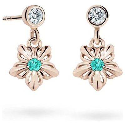 Danfil dětské náušnice kytičky C2238 z růžového zlata s kamínky Mint Green zapínání balónek