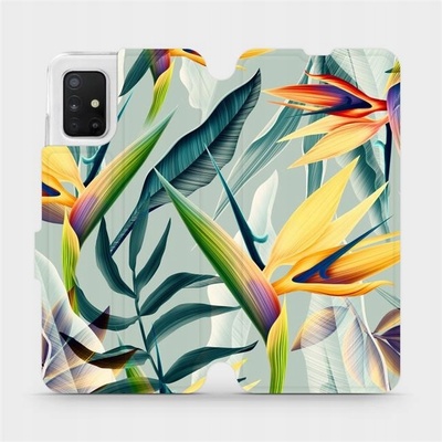 Pouzdro Mobiwear parádní flip Samsung Galaxy A51 - MC02S Žluté velké květy a zelené listy