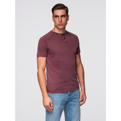 Ombre Clothing Мъжка тениска с ефект на пране и бутони при деколтето - винена V3 OM-TSWT-0150 Ombre Clothing Ombre Clothing | Cherven | МЪЖЕ | M