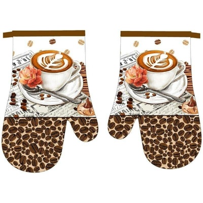 MAKRO Praktik textil Kuchyňská chňapka 2 ks Káva s květinou 18 x 27 cm