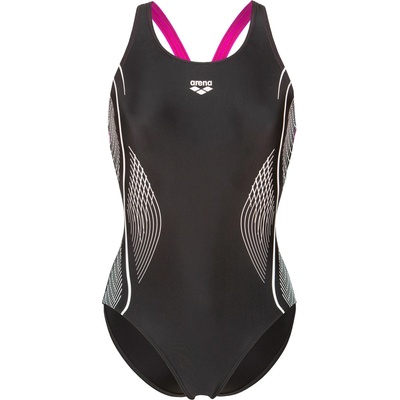 arena Дамски бански костюм Arena Women's Grid Swimsuit V Back Graphic Swimsuit - Black / Very Fuchsia - размер 44 (EU) (150-5856-0116)