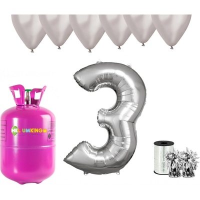 HeliumKing Helium párty set na 3. narozeniny se stříbrnými balónky