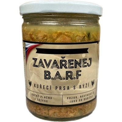 Do psí misky Zavařenej Barf Kuřecí prsa s rýží 375 g