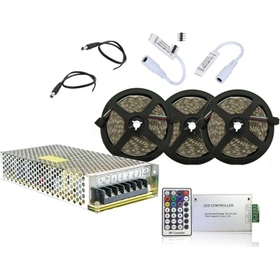 Комплект 15 m LED лента RGB с RF контролер, 10 A захранване , усилватели + подарък конектори (01134)