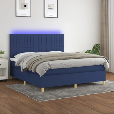 vidaXL Боксспринг легло с матрак и LED, синьо, 160x200 см, плат (3135611)