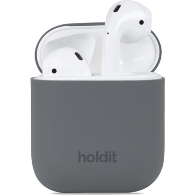 Holdit Калъф за слушалки Holdit - Silicone, AirPods 1/2, Space Gray (7330985157769)