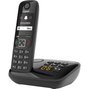 Gigaset AS690A - Cordless DECT telephone with answering machine - large, high-contrast display - adjustable sound profiles - hands-free function - call protection, black [German version] (AS690A) Телефонни апарати