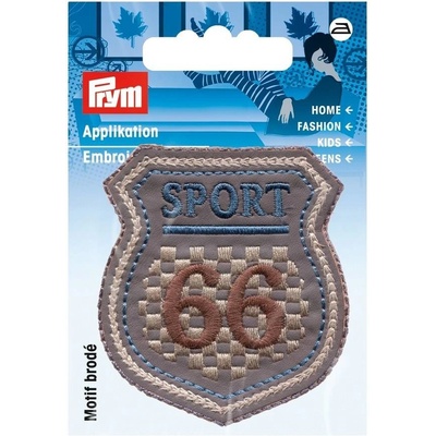 PRYM Nášivka štítok Sport 66, nažehľovacia, šedá/modrá/béžová