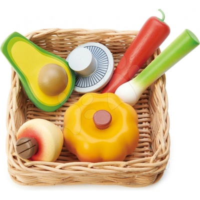 Leaf Toys Veggie Basket Tender drevený košík so zeleninou s tekvicou avokádom hríbom a cibuľkou