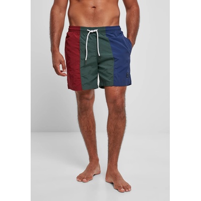 Urban Classics Мъжки къси панталони в тъмночервено, зелено и синьо Urban Classics 3-Tone Swim Shorts UB-TB3962-02828 - Тъмночервен, размер M