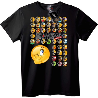 NOONEBRAND Тениска Емоджи Ежедневно Лице - 2XL, Black