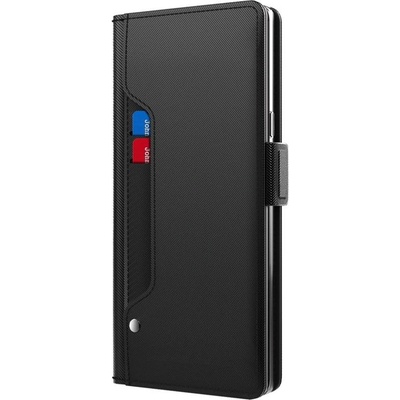Калъф тип портмоне с магнитна закопчалка и огледалце за Motorola Edge 60 5G/60 Fusion 5G - черен