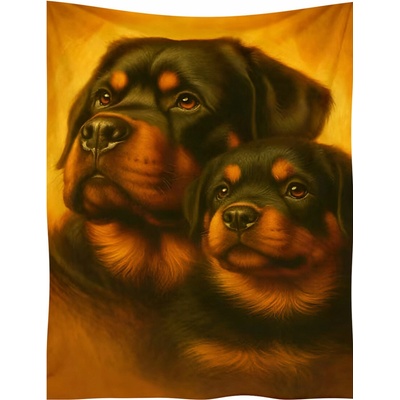 Excellent Mikroplyšová hřejivá deka Rottweiler a štěně 150x200