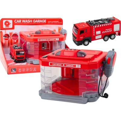 Lean Toys Hasičská garáž s umývacou stanicouhasičské auto